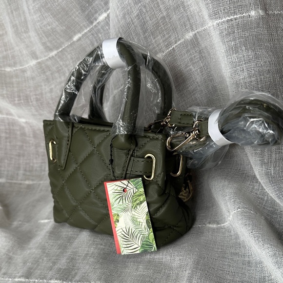 Badgley Mischka Mini Diamond Quilted Tote w/Front Lock Stone Olive Green & Gold - Picture 3 of 16